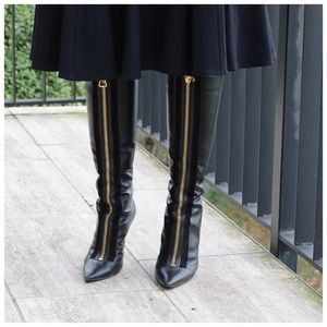 Jimmy Choo Black Leather Zipper High Boots 38